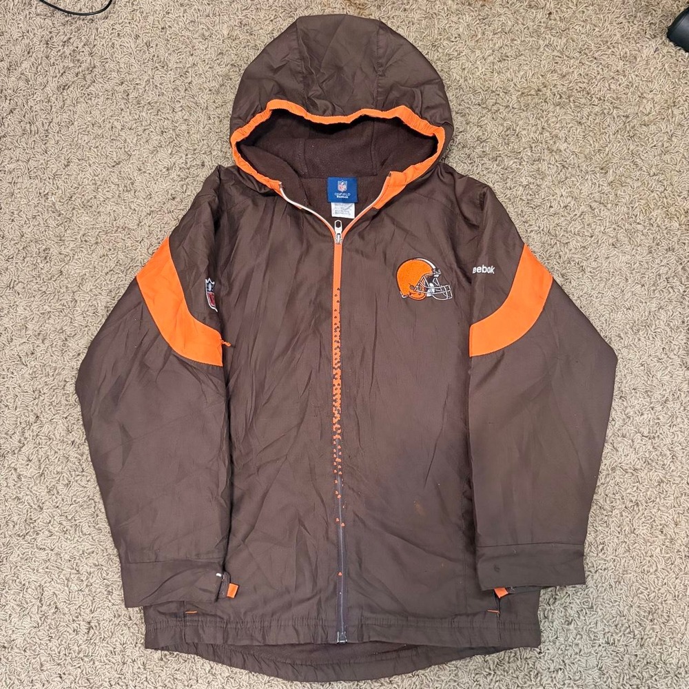 NFL Onfield Reebok Cleveland Browns Zip Up Hooded Jacket Kids Youth Medium 10/12